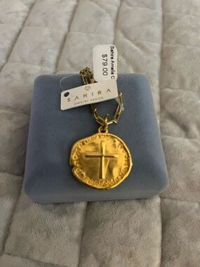 Gold Cross Coin Pendant Necklace - Gold